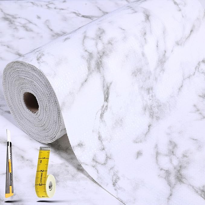 Shelf Liners for Kitchen Cabinets 12in x 30FT, Non Adhesive Drawer Liner Marble by Adwann
