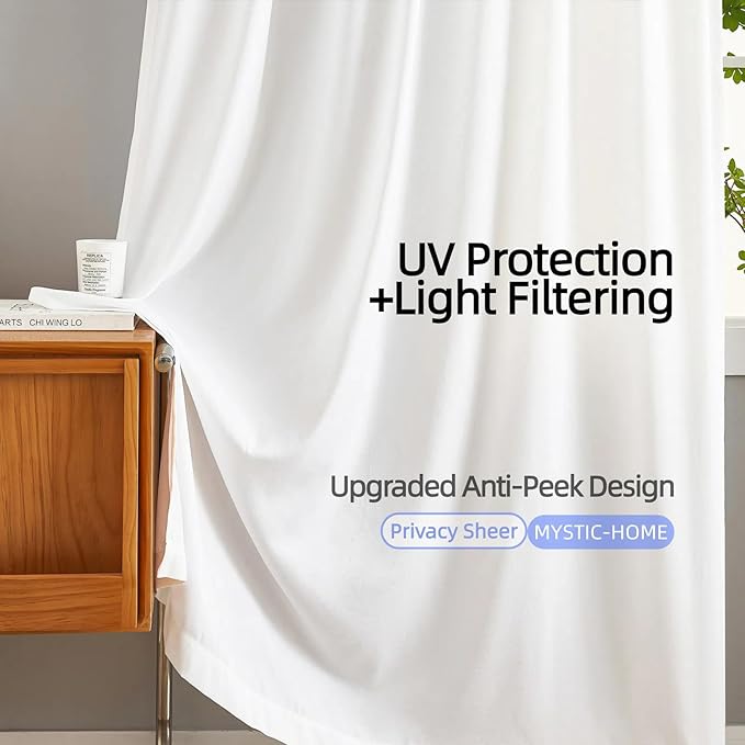 White Privacy Sheer Curtains for Windows, Silky-Soft Tencel Velvet Fabric Rod - Image 7