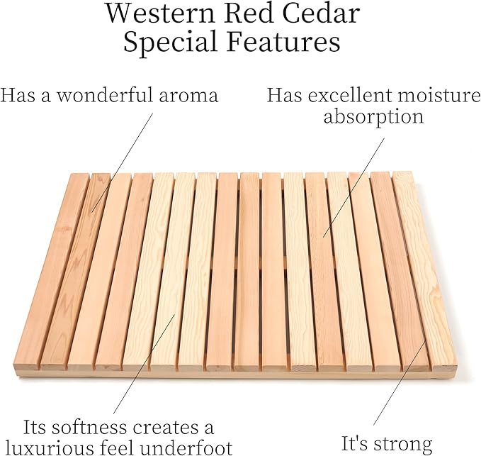 bingaai Cedar Wood Shower Mat, Cedar Wooden Bath Mats, Wood Bath Mat 31.5 × - Image 3
