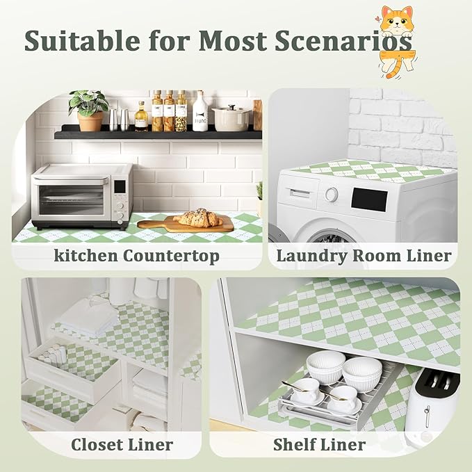 Sage Green Shelf Liner for Kitchen Cabinets 24" x 360" Non-Adhesive Non-Slip - Image 8