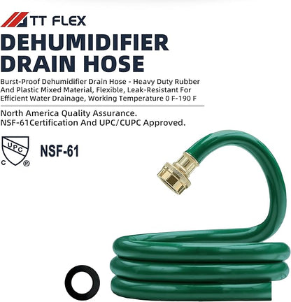 Burst-Proof Dehumidifier Drain Hose – 5 FT Green Rubber, 3/4" FHT, Heavy Duty - Image 2