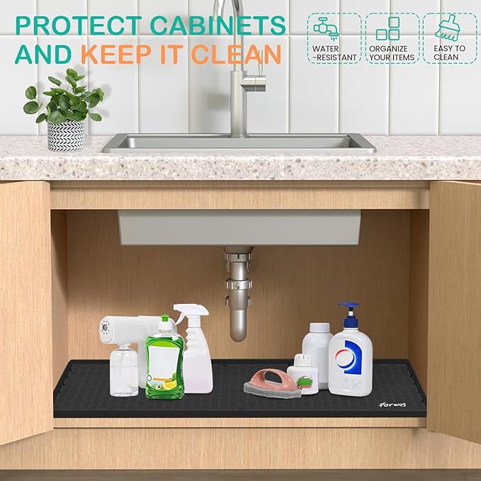 Waterproof Under Sink Mat 28" x 22", Silicone Cabinet Liner, Rubber Protector - Image 4