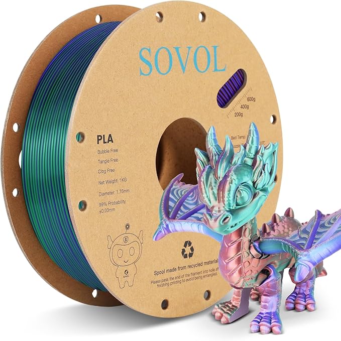 Sovol Silk PLA Filament Tri Color Co-Extrusion 1.75mm, 3D Printer Filament 1kg/ by Sovol