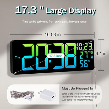 JoFomp 17.3" Large Digital Wall Clock, LED Digital Clock Large Display - Image 2
