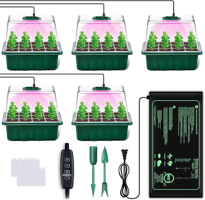 YAUNGEL Seed Starter Tray with Grow Light, 5 Pack Seed Starter Kit with Heat Mat by YAUNGEL