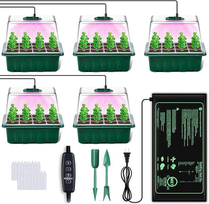 YAUNGEL Seed Starter Tray with Grow Light, 5 Pack Seed Starter Kit with Heat Mat by YAUNGEL