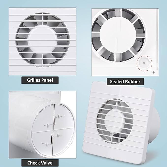 4 Inch Wall-Mounted Exhaust Fan, Small Bathroom Fan, IPX4 55CFM Window - Image 2