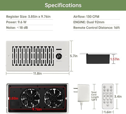 Register Booster Fan Fits 4” x 10” Register Holes, Smart Control Heating - Image 8