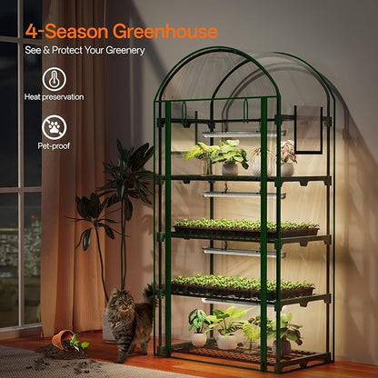 Bstrip Indoor Greenhouse with Grow Light, 4-Tier Mini Green House, Zippered PVC - Image 2