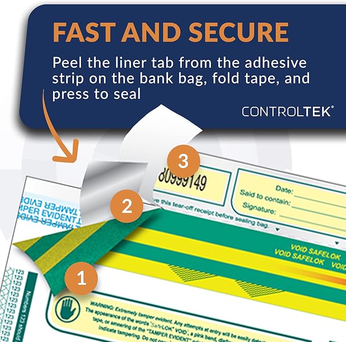 ControlTek SafeLok 12" x 16", 50 Bags, Tamper-Evident Deposit Bags - Image 4