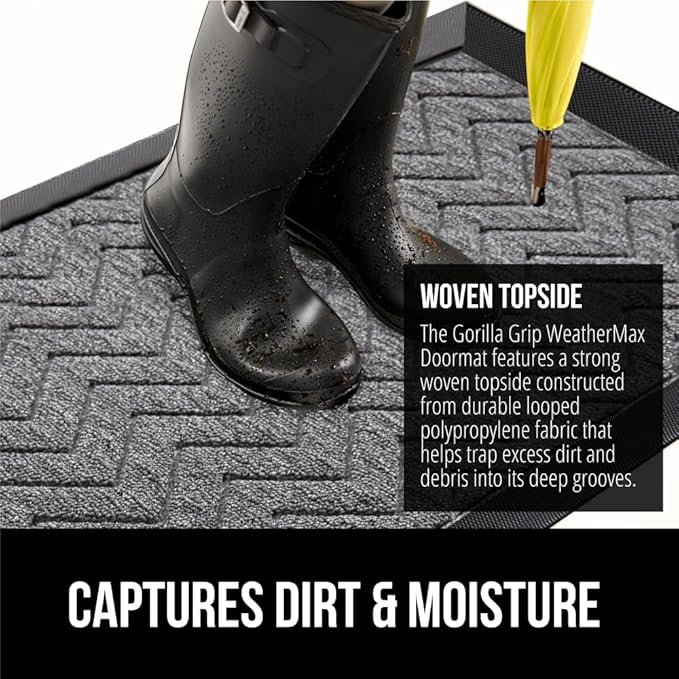 GORILLA GRIP 100% Waterproof All-Season WeatherMax Doormat, US Designed Natural - Image 4