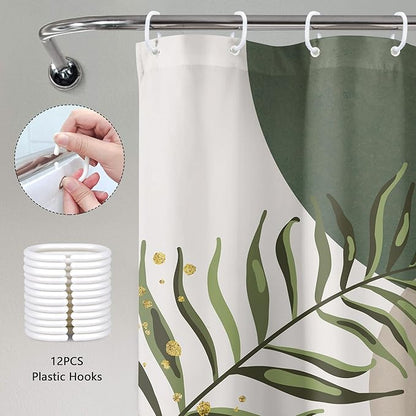 Green Boho Shower Curtain Extra Long Modern Abstract Bohemian Green Gold - Image 6