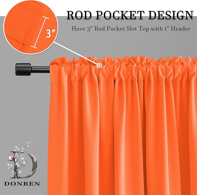 2Panels Vibrant Orange Blackout Thermal Insulated Curtains - Image 3