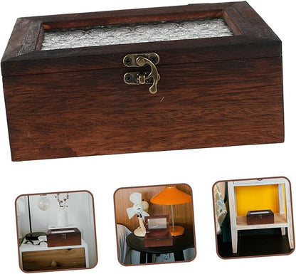 Vintage Begonia Flower Glass Top Wooden Storage Box Multifunctional Jewelry - Image 7