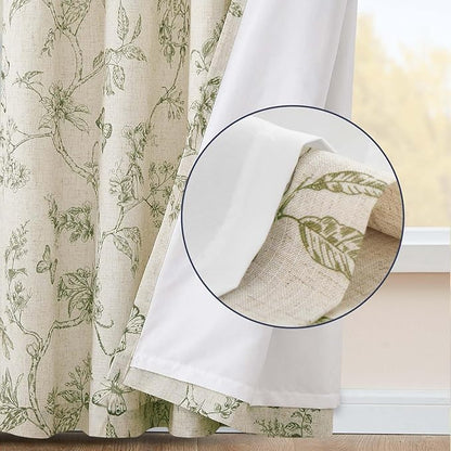 jinchan Floral Curtains Lined Linen Blend Curtain - Image 3