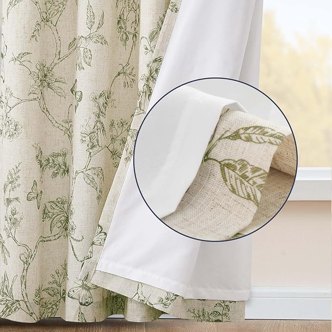 jinchan Floral Curtains Lined Linen Blend Curtain - Image 2