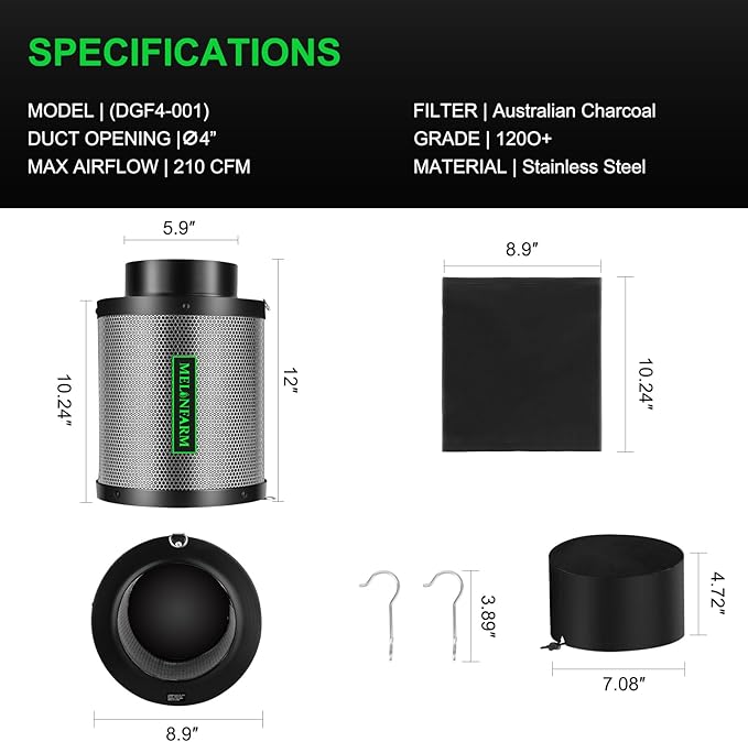 MELONFARM 6" Air Carbon Filter Smelliness Control - Image 6