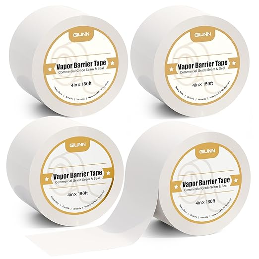 Vapor Barrier Tape 4 Rolls, 9 mil White polyethylene Tape, Moisture Sealing and by GIUNN