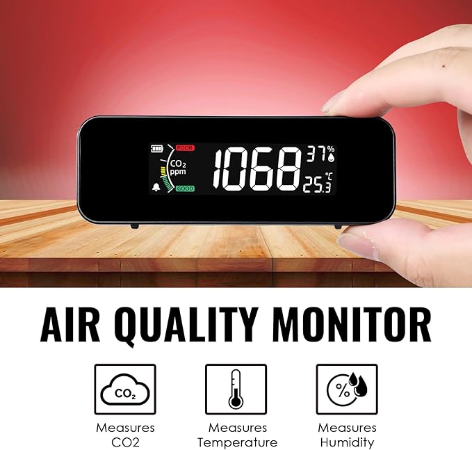 CO2 Monitor CO2 Meter Detector, Rechargeable Indoor Air Quality Monitor - Image 2
