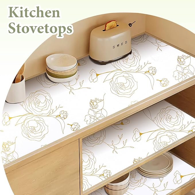 Shelf Liners for Kitchen Cabinets 12in x 10FT Non Adhesive Drawer Liner Gold - Image 3