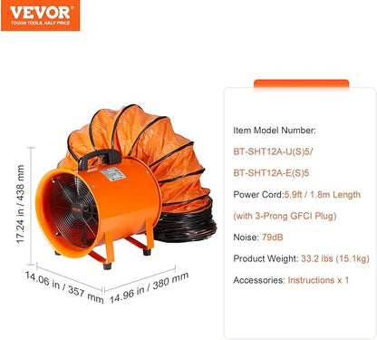 VEVOR Air Mover Blower Fan 12 Inch, 3198CFM 585W - Image 7