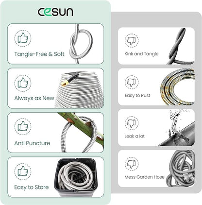 Cesun 10 FT Metal Garden Hose, Drinking RV Water Hose, Reinforced Metal Fittings - Image 6