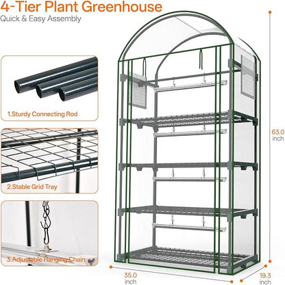Bstrip Indoor Greenhouse with Grow Light, 4-Tier Mini Green House, Zippered PVC - Image 8