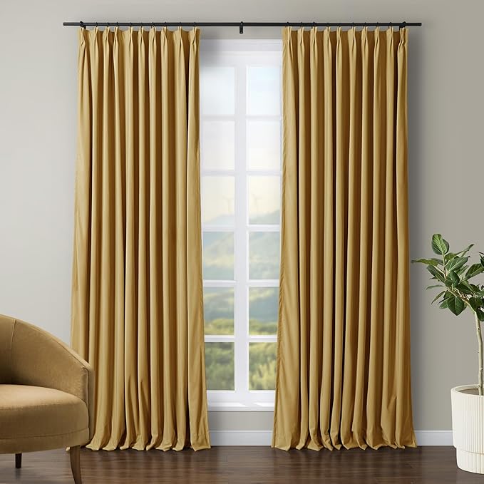 TWOPAGES Luxury Velvet Curtain Pinch Pleated Sunset Yellow Curtain 108 inch by TWOPAGES
