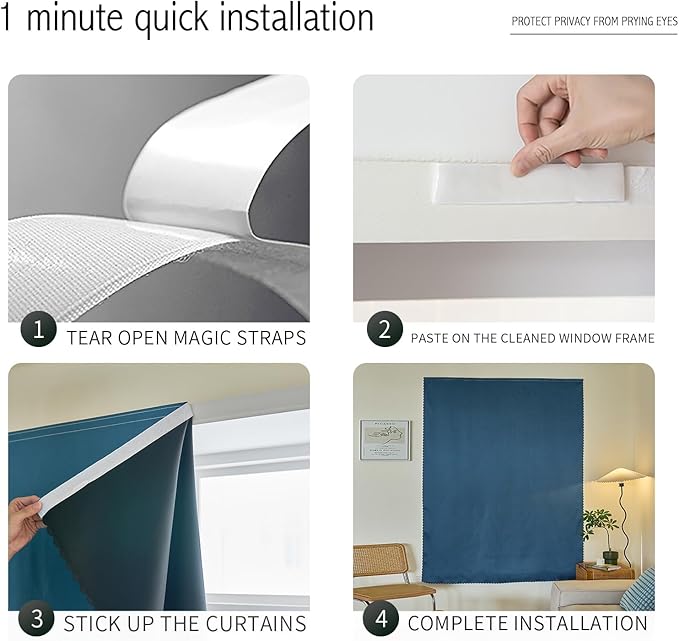 Adhesive Curtain 100% Blackout No-Drill Easy Install - Image 2