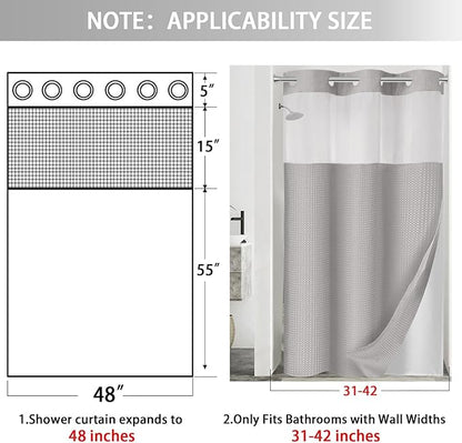 No Hook Shower Curtain and Liner Set, Light Grey Hotel Waffle Shower Curtain - Image 6