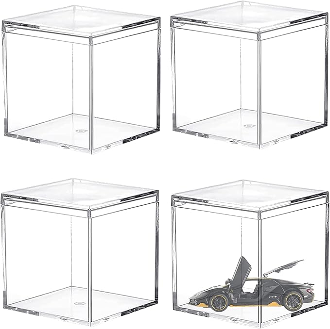 Acrylic Box with Lid 4 Pieces Clear Display Box Plastic Square Cube Wedding by LOVPLAY