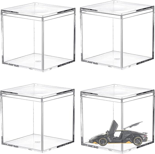 Acrylic Box with Lid 4 Pieces Clear Display Box Plastic Square Cube Wedding by LOVPLAY