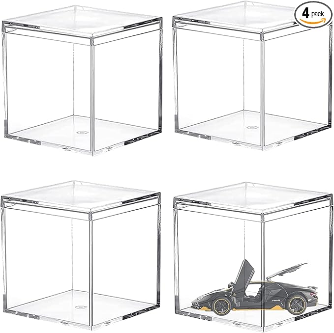 Large Acrylic Box with Lid 4 Pieces Clear Display Box Plastic Square Cube by LOVPLAY