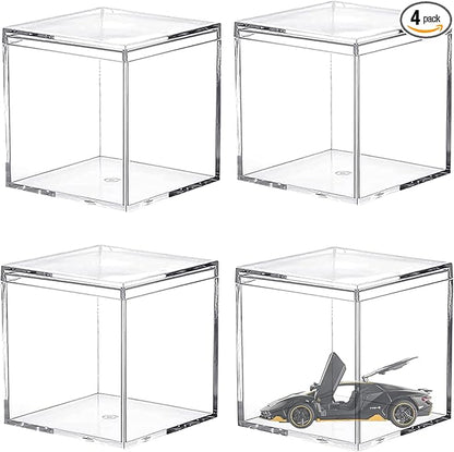 Large Acrylic Box with Lid 4 Pieces Clear Display Box Plastic Square Cube by LOVPLAY
