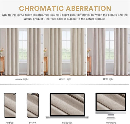 PrinceDeco Nature Linen Blackout Curtains 96 Inch Long Thermal Insulated - Image 8