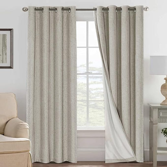 H.VERSAILTEX Linen Blackout Curtains 108 Inches Long 100% Blackout Thermal by HVERSAILTEX