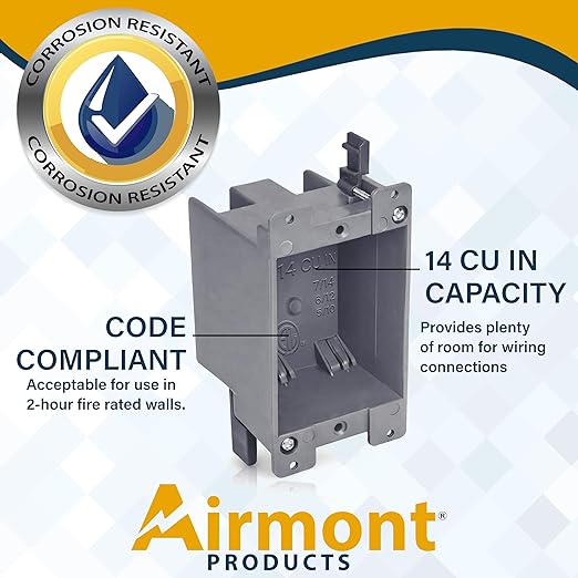 Airmont Products 14 in. Old Work Electrical Box, 1-Gang 14 Cu in Non-Metallic - Image 4