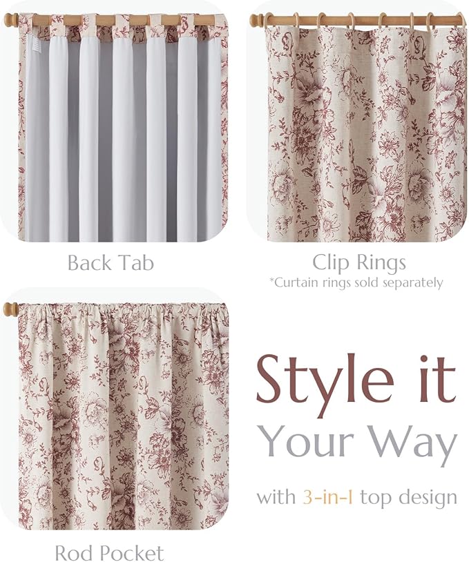 jinchan Blackout Floral Curtains Linen Blend Curtain - Image 4