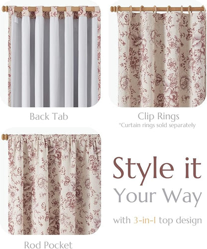 jinchan Blackout Floral Curtains Linen Blend Curtain - Image 4