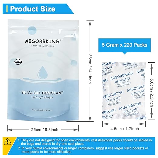 Desiccant Packs – 5 Gram 220 Packs Moisture Absorbers, Food Grade Desiccant - Image 3