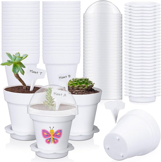 30 Pcs Plant Nursery Pots with Humidity Dome 2.95'' Small Plant Pots Plastic by Jingmore