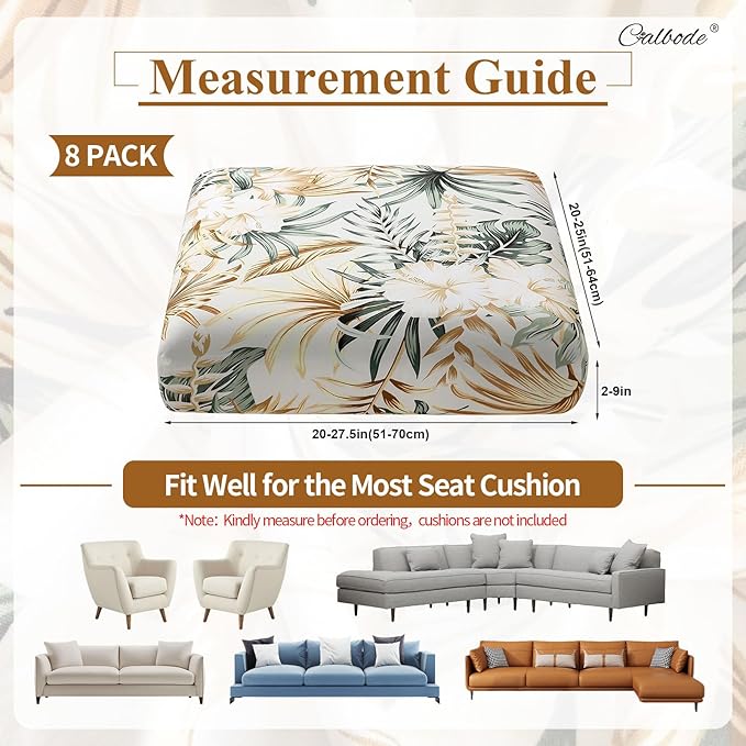 8Pcs Stretch Patio Cushion Cover, Tropical Floral and Leaf Pattern Sofa Covers - Image 2