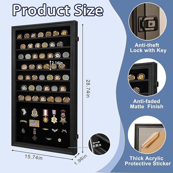 Jinchuan Military Challenge Coin Display Case Lockable Cabinet Holder Shadow Box - Image 2
