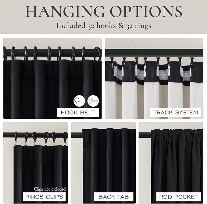 Black Out Kitchen Curtains 63 Inch Length 2 Panels Set, Modern Pleated Linen - Image 3