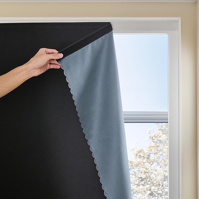 Adhesive Curtain 100% Blackout No-Drill Easy Install by JILRON