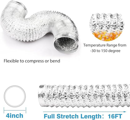 YIJUHOU 4 Inch 16FT Dryer Vent Hose, Flexible Aluminum air ducting - Image 2