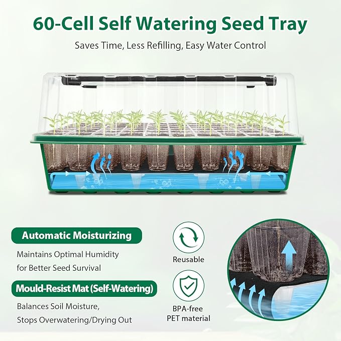 Seed Starter Tray, 60-Cell Self-Watering Seed Starter Kit - Image 2