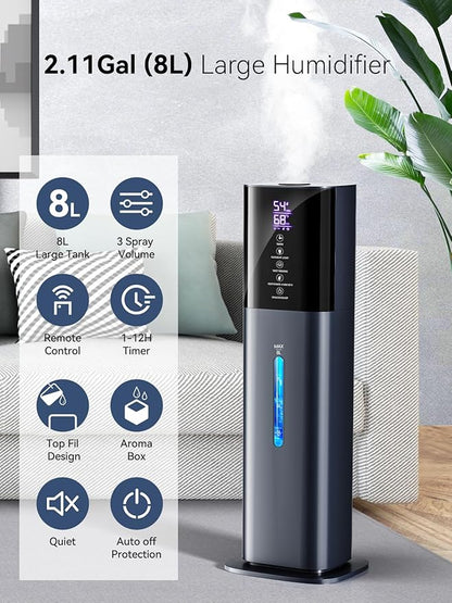 Humidifiers for Bedroom, 2.11Gal 8L Quiet Humidifiers for Large Room - Image 2