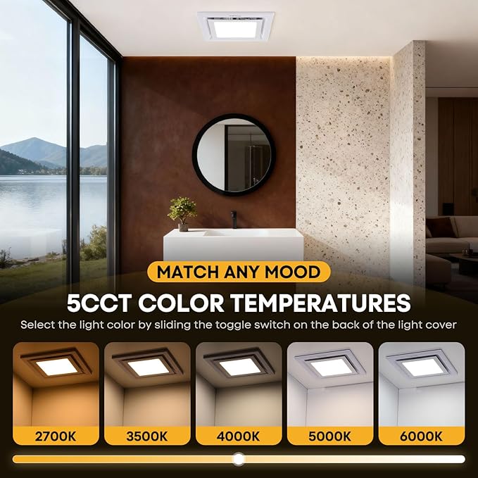Bathroom Exhaust Fan with Light 12" Ultra Quiet 1.0 Sones, Exhaust Fan Mounting - Image 3