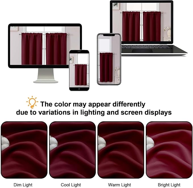 Chyhomenyc Short Burgundy Curtains 45 Inch Length, Small Kitchen Curtain Rod - Image 7